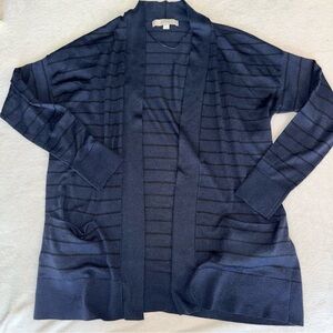LOFT Women's Navy Black Striped Button Down  Cardigan Soft Knit